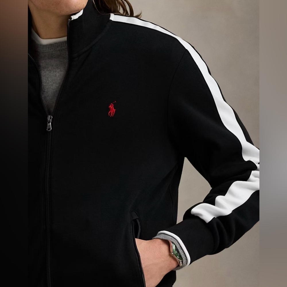 Polo Ralph Lauren Interlock Track Jacket Black White Stripe Mockneck Full Zip L - Picture 4 of 12
